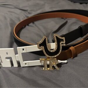 True Religion Women's Black and Tan Belt Duo